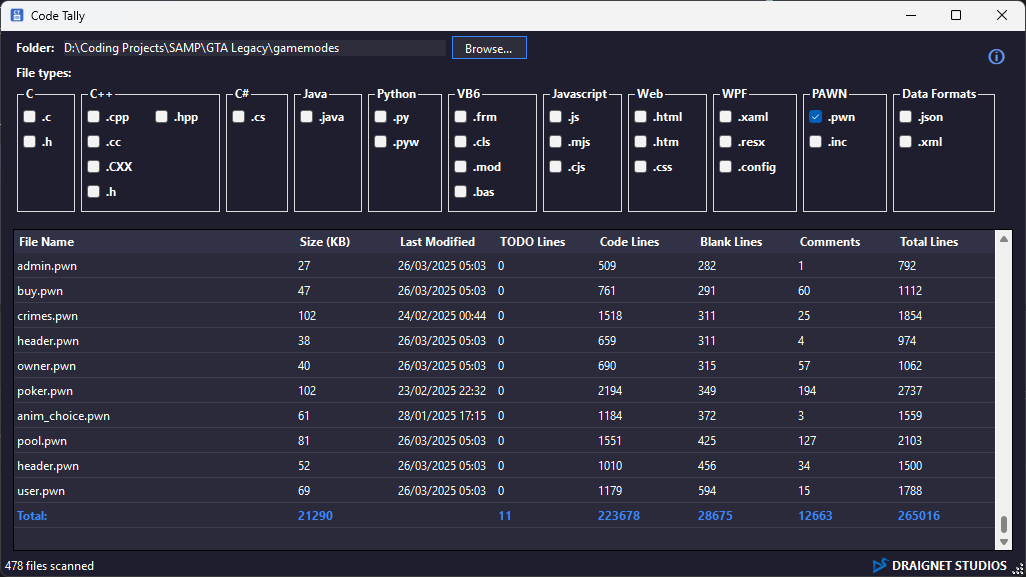 Code Tally Screenshot
